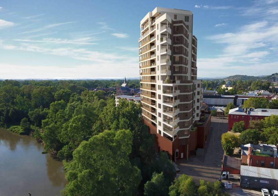 An artist's impression of the proposed 17-storey Riverside apartment building in central Wagga. The project did not end up going ahead.