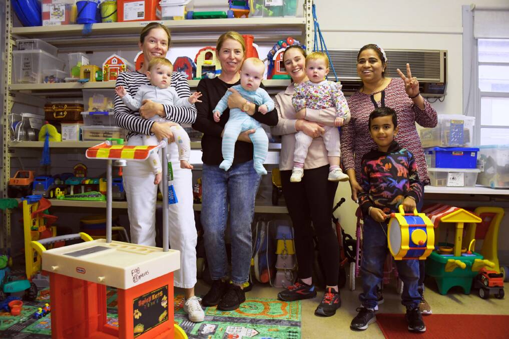Kate and Rosie Stewart, Emily and Toby Bell, Eliza and Louisa OLeary with Manisha and Kiyansh Wadhwa at the Orana Toy Library. Picture by Amy McIntyre