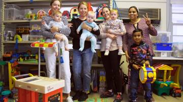 Kate and Rosie Stewart, Emily and Toby Bell, Eliza and Louisa OLeary with Manisha and Kiyansh Wadhwa at the Orana Toy Library. Picture by Amy McIntyre