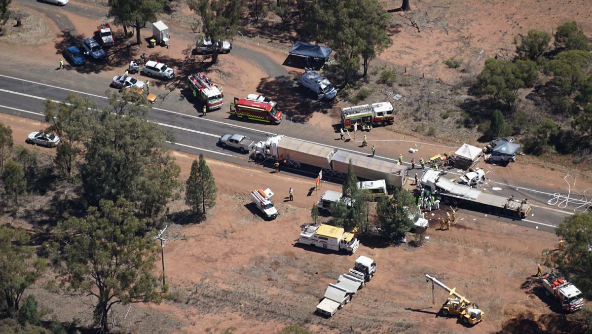  HIGHWAY CRASH: An aerial photo of the accident on the Newell Highway on January 16.