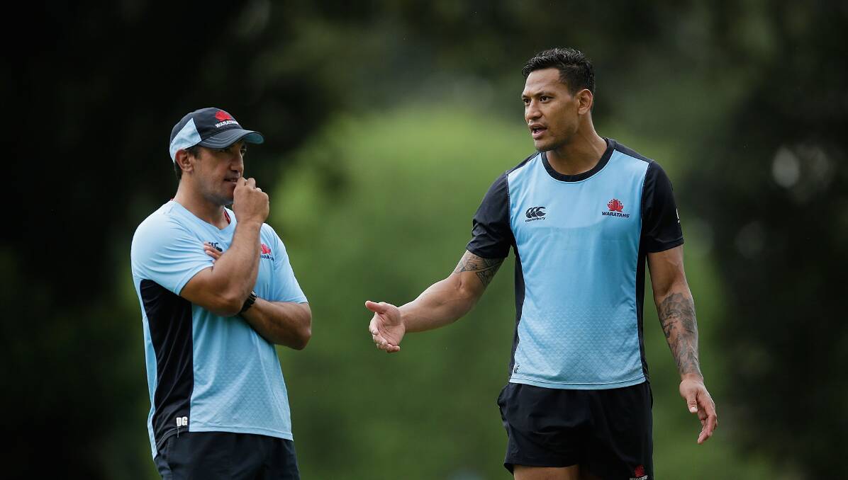 HAPPY CAMPERS: NSW Waratahs coach Daryl Gibson (left) and Israel Folau (right) are confident of a strong camp in the central west.