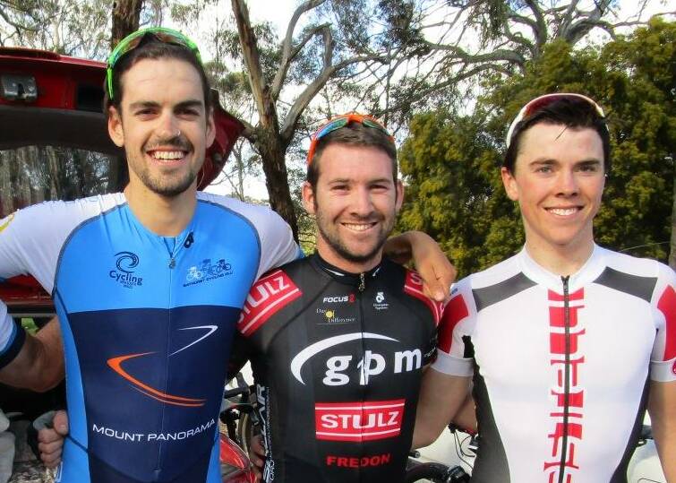 ONE TO REMEMBER: From left, Brad Raynor, Craig Hutton and Will Hodges battled it out in a thrilling road race in Orange.