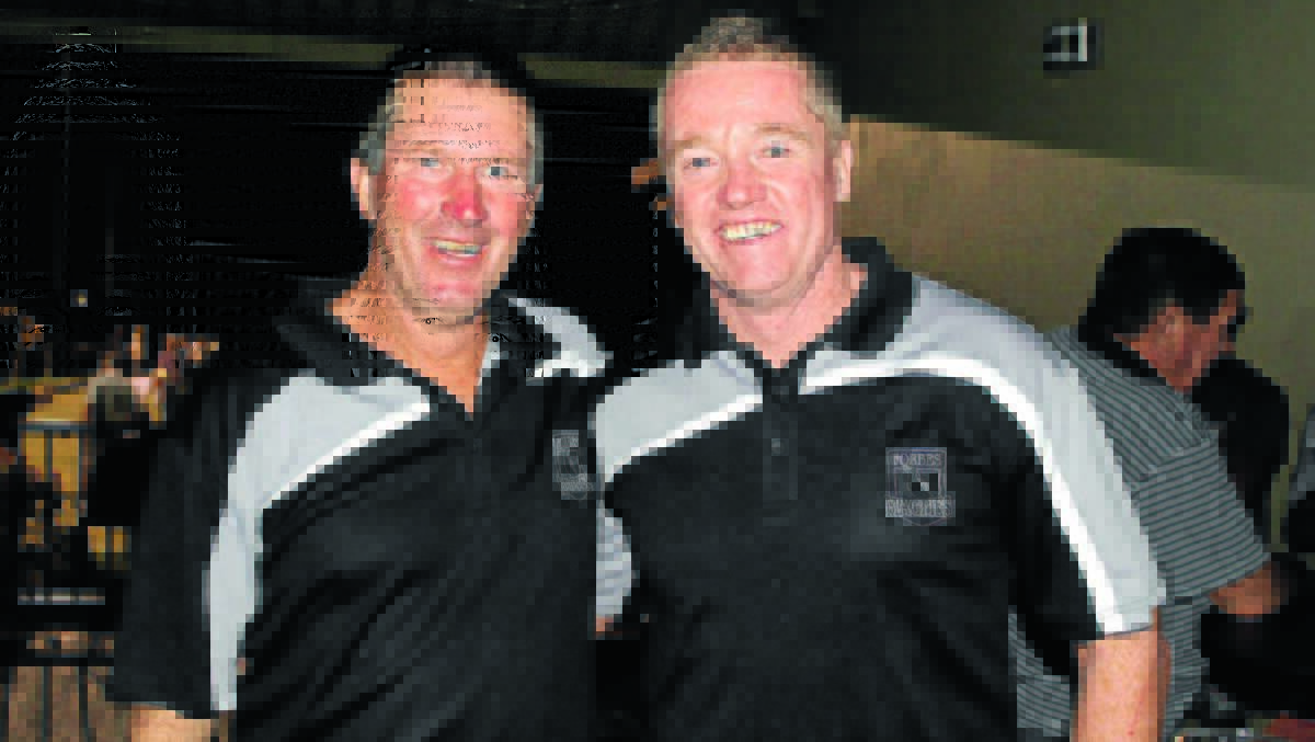 WHAT A YEAR: Forbes Magpies president Greg Grogan and Cameron Greenhalgh enjoy a catch up at the Magpies season - the club is now Group 11 premiers.