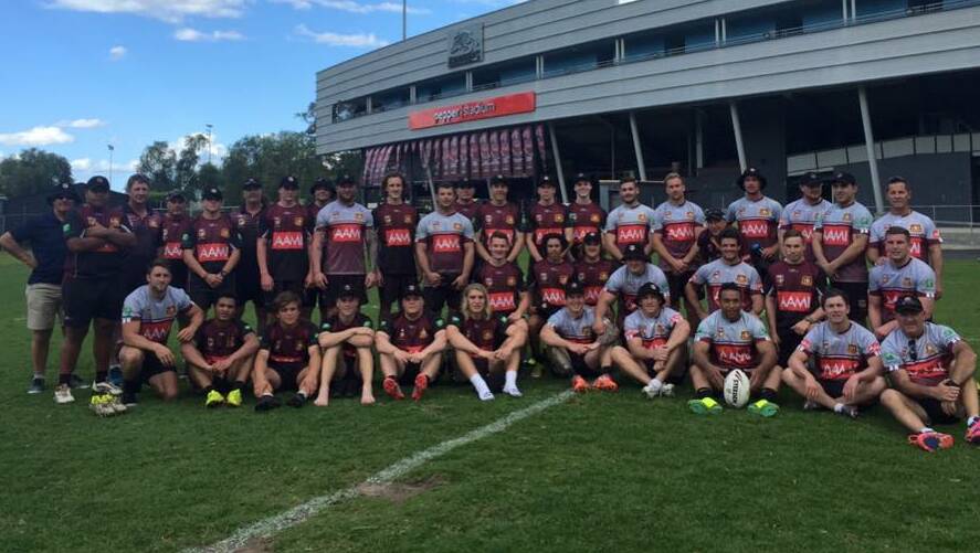 ALL TOGETHER NOW: NSW Country under 16s and opens sides at training in Penrith. Photo: CRL