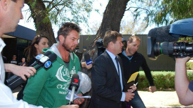 Ben Cousins leaving Armadale Magistrates Court in October 2016 after being held by police overnight.  Photo: Emma Young