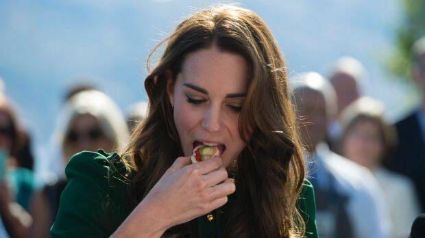 Is that sushi vegetarian? The Duchess of Cambridge is reportedly banned from eating seafood at public events, lest she, or another Royal, suffer food poisoning. Photo: AP
