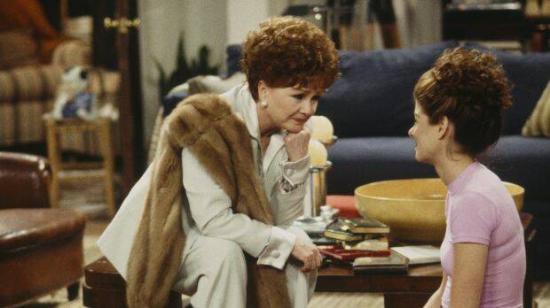 Debbie Reynolds and Debra Messing in Will & Grace. Photo: NBC
