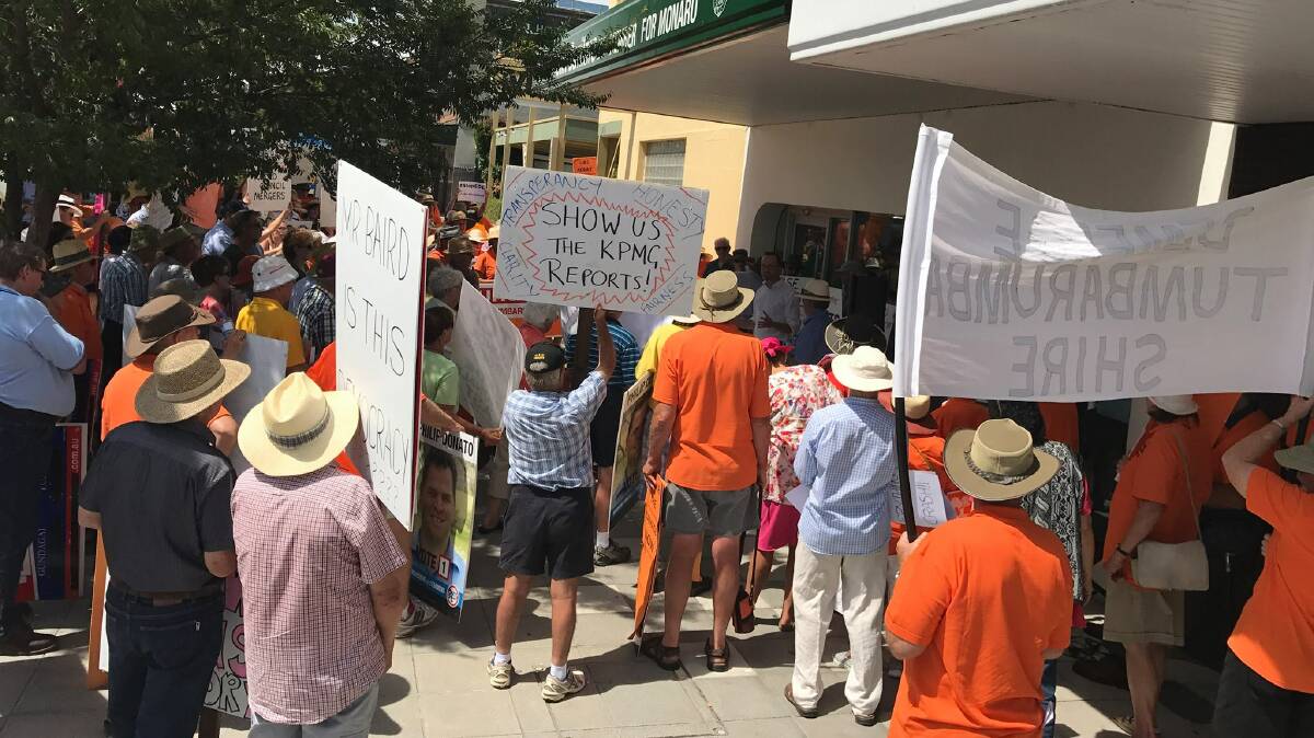 People rally outside the office of deputy premier John Barilaro on Friday. Photos: CONTRIBUTED