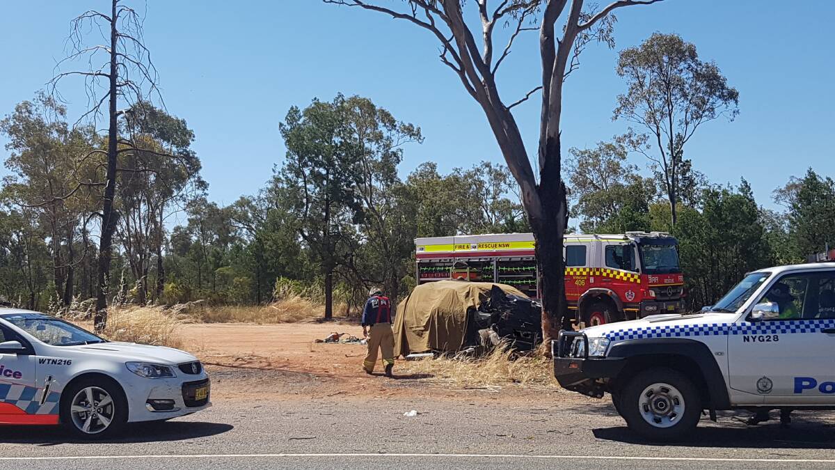 Emergency services at the scene of Tuesday's accident. Photo: GRACE RYAN