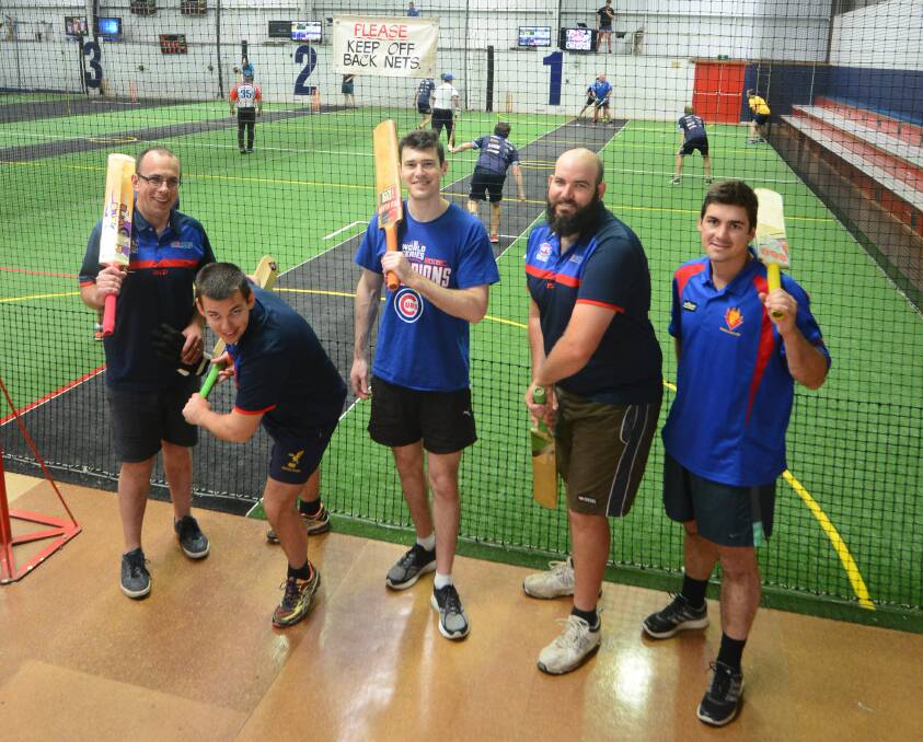 DEMON CRICKETERS: Nick Lowther, Russell Spicer, Bevon CHarlton-White, Tom Skinner and Hamish Pearce from the Dubbo Demons at the Glenn Wells Memorial Indoor Cricket Day. Photo: BELINDA SOOLE