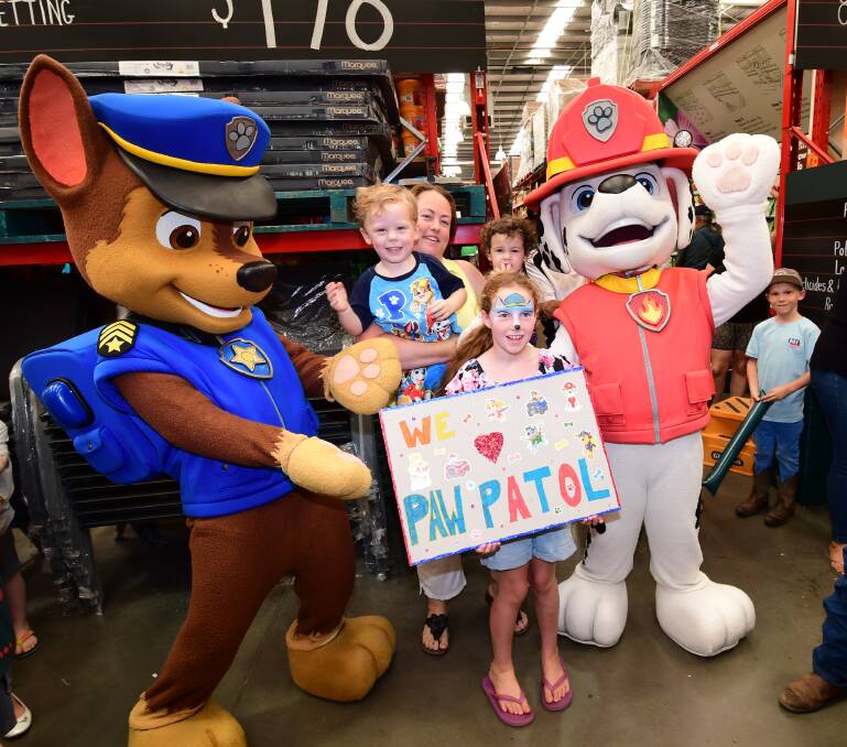 WORTH THE WAIT: Harrison, Kellie, Charlotte and Sienna Bennett with Chase and Marshall from popular kids program Paw Patrol.