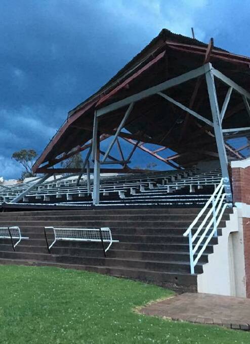 The damaged grandstand at Parkes racecourse.