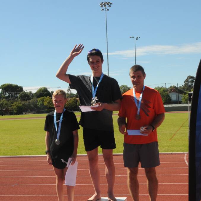 MALE 2KM: Mitchell Olbrich was all smiles after beating home Lockie Townsend and Thomas Olbrich.