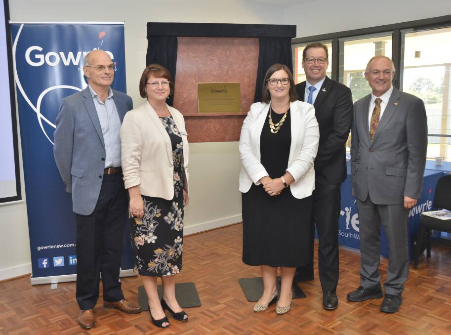 Rodney Timms, Lynne Harwood, Sarah Mitchell, Troy Grant and David Harris at the Gowrie Dubbo Early Education Centre. Photo: BELINDA SOOLE