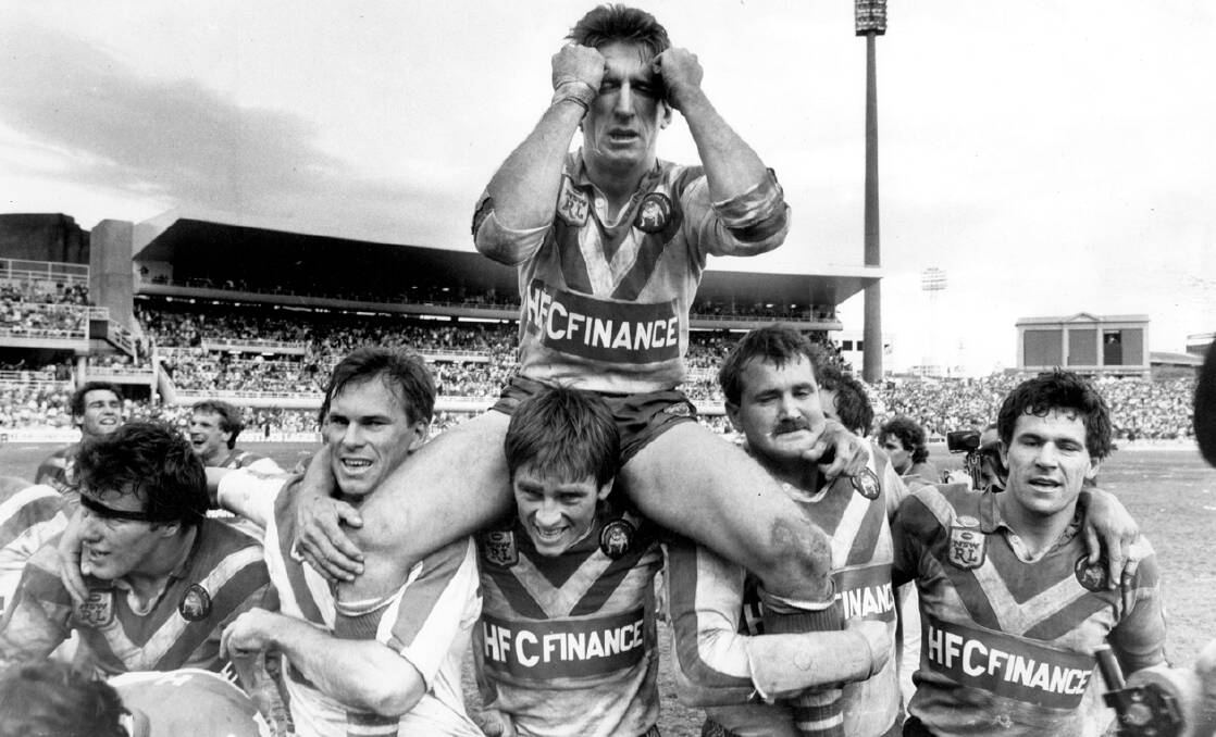 LEGEND: Steve Mortimer is chaired off the SCG by Canterbury teammates after helping the club win the 1984 grand final against Parramatta