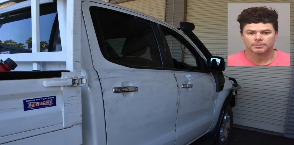 STOLEN: The vehicle used in Thursday's pursuit between Dubbo and Mudgee, and (inset) wanted escapee Ben Biffin.