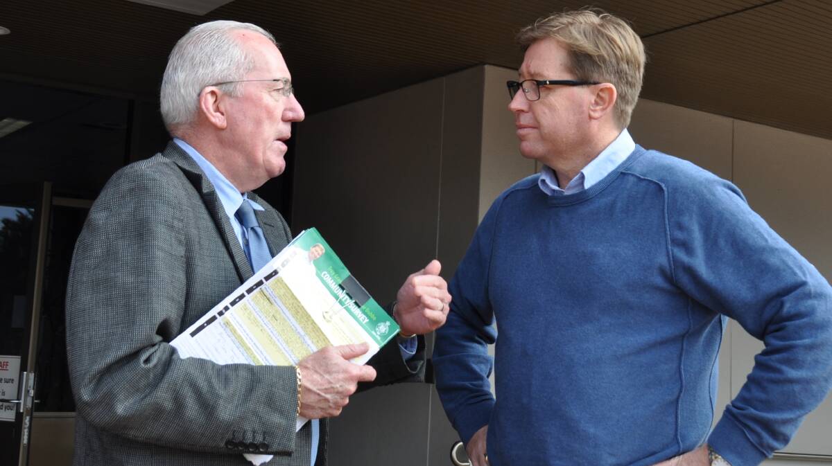 TALKING BUSINESS: Western Plains Regional Council administrator Michael Kniepp with deputy premier Troy Grant. Photo: CONTRIBUTED