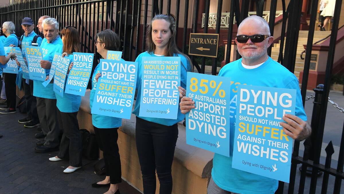 JUST MISSED: Supporters of a bill to allow terminally ill patients over 25 to end their own lives gathered outside NSW parliament ahead of the debate in the Upper House. Photo: AAP