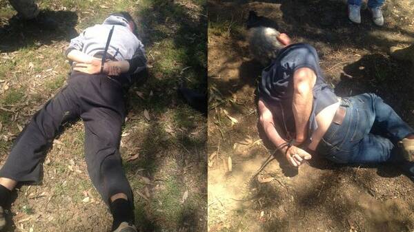 Police images of Mark and Gino Stocco handcuffed after their capture.