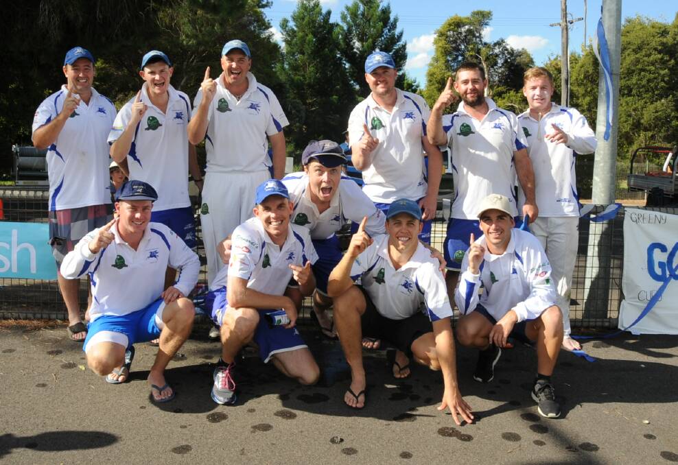 DROUGHT BREAKERS: Macquarie players, expecially Daniel Medway, were excited after winning the 2015/16 title. Nobody knows where all-rounder Angus Cusack was when this photo was taken.
