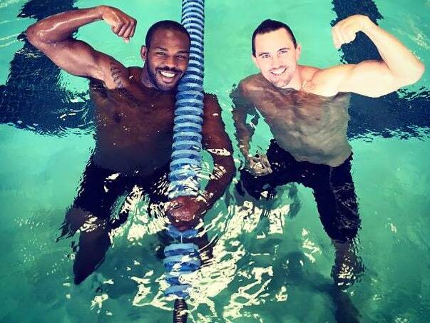 BUDDIES: Some down time in the pool with good friend and UFC legend Jon 'Bones' Jones.
