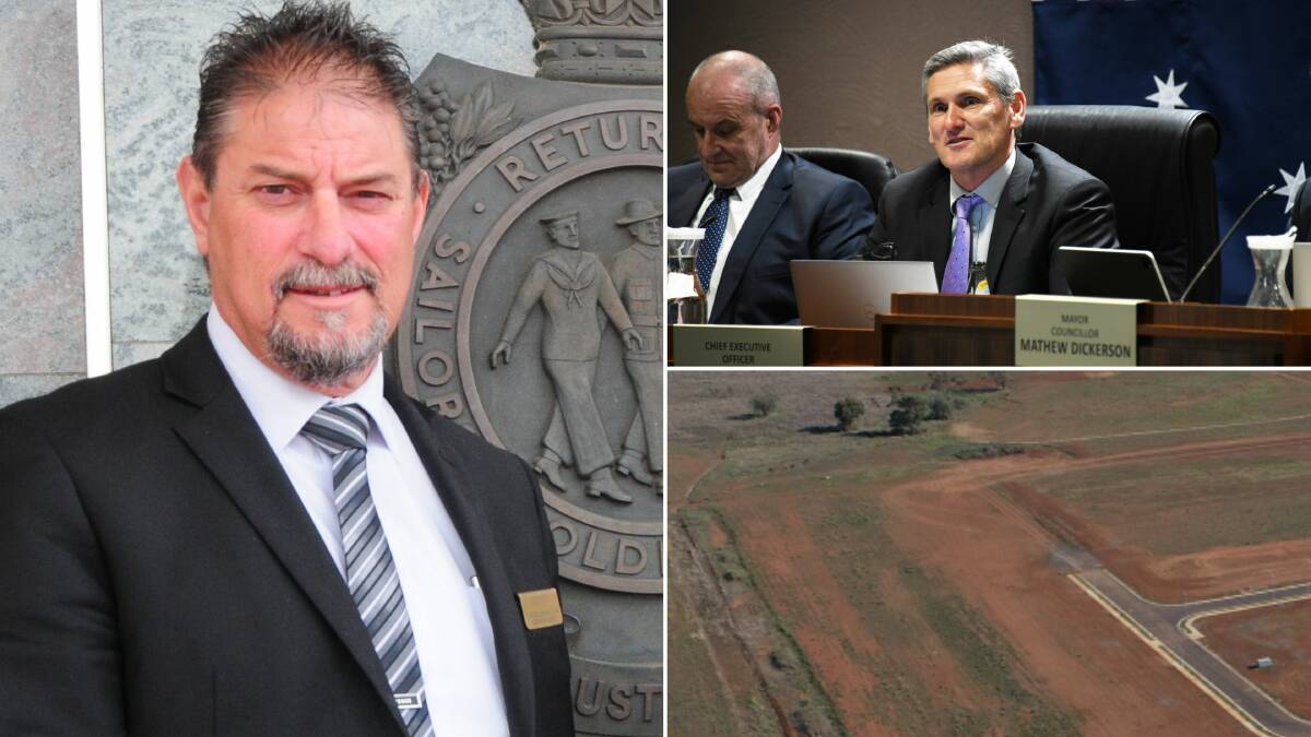 Clockwise from left - RSL CEO Gus Lico, council CEO Murray Wood, and the block of land in Keswick Estate.