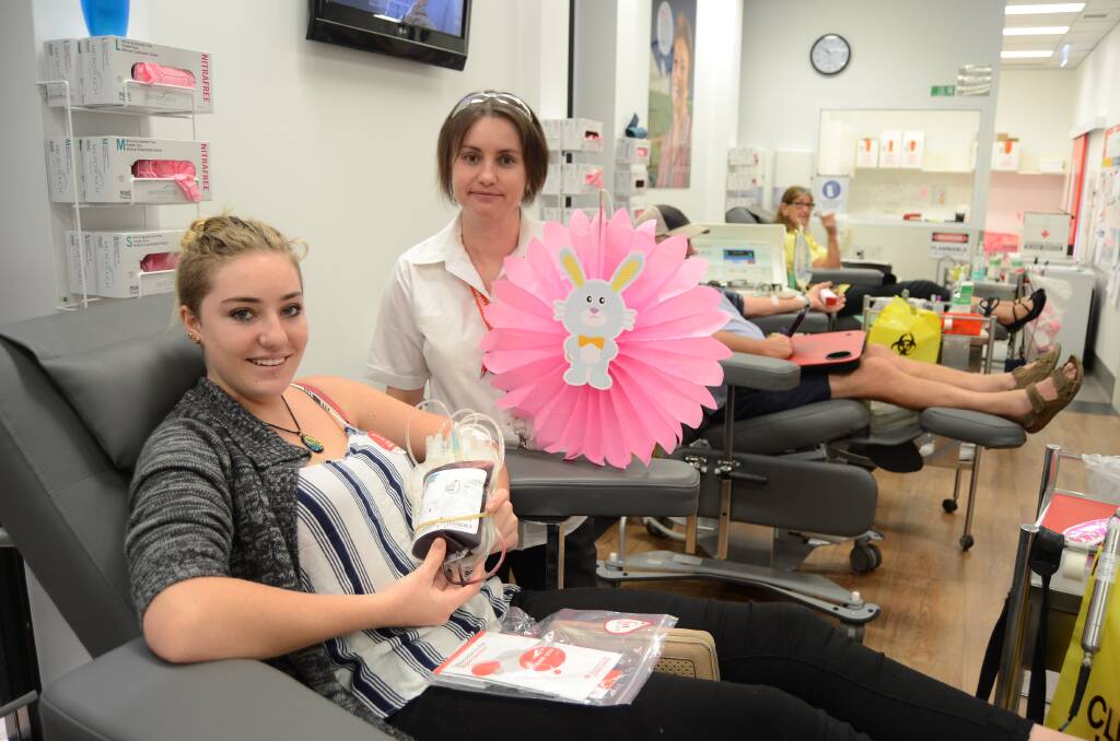 DONATIONS: Jasmine Young, 17, of Dubbo made her first donation to the Red Cross Blood Service earlier this month. She is pictured with phlebotomist Suanne Taunton. Photo: ELOUISE HAWKEY