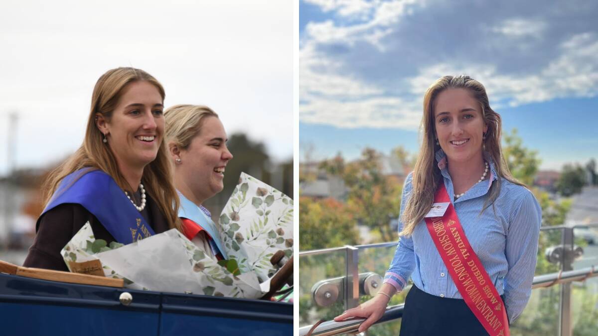 Savannah Dimmock is named 2023 Dubbo Young Woman (left) and in her sash (right). Picture by Amy McIntyre and supplied