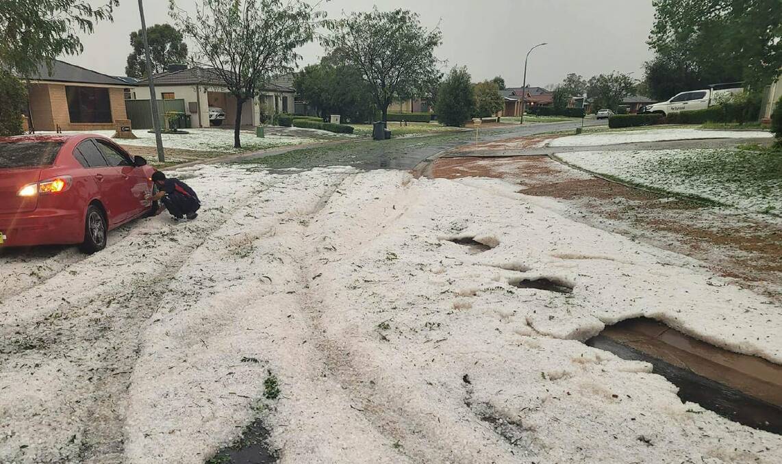 The roads were covered in hail during a multi-cell storm in Dubbo on February 9. Picture by Bryn Morgan 