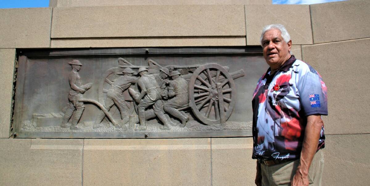 Gomeroi and Yullaroi man Joe Flick pictured at the Dubbo war memorial. Picture by Elizabeth Frias