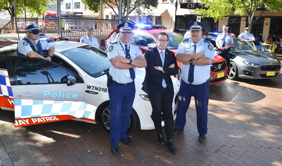 POLICE SATURATION: Geoff McKechnie, Troy Grant and Michael Corboy warn there will be more police than ever before on western roads to stop fatalities. Photo: BELINDA SOOLE 