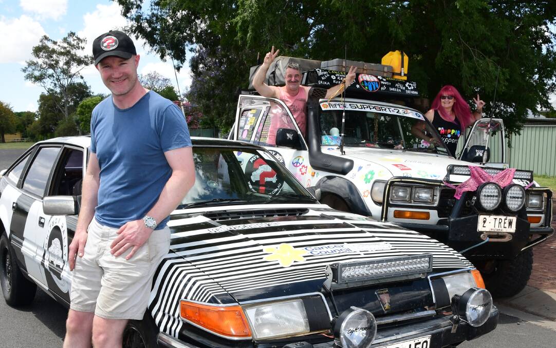 FIGHTING CANCER: James Freeman, Dave Trew and Jen Clark get ready for the 2017 Mystery Box Rally leaving Dubbo Showground on Saturday morning and returning Wednesday afternoon. Photo: BELINDA SOOLE. 