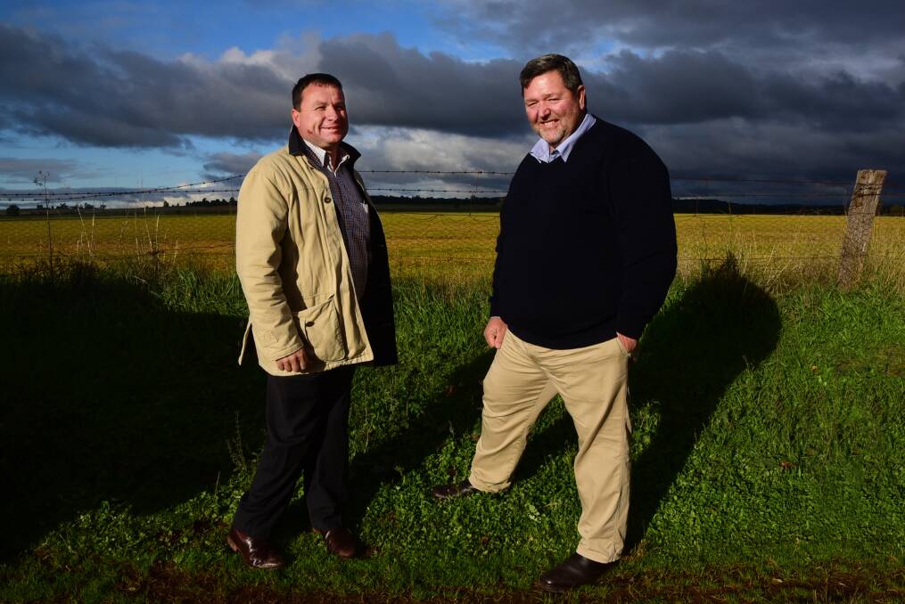 COLLEAGUES: CountryMinded senate candidate Chris Buckman and the party's New England candidate David Mailler in Dubbo yesterday. Photo: BELINDA SOOLE