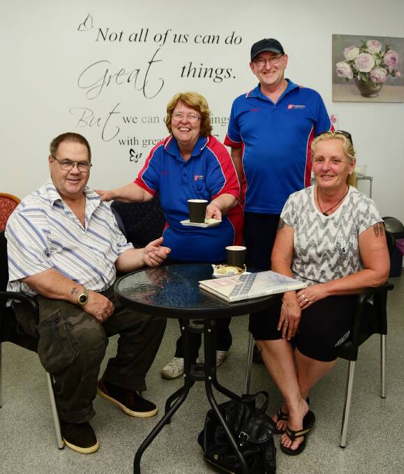 New service: The Salvation Army's Linda and Lindsay Foggon serve Eric Ploson and Cathie Ranga coffees at The Meeting Place. Photo: BELINDA SOOLE