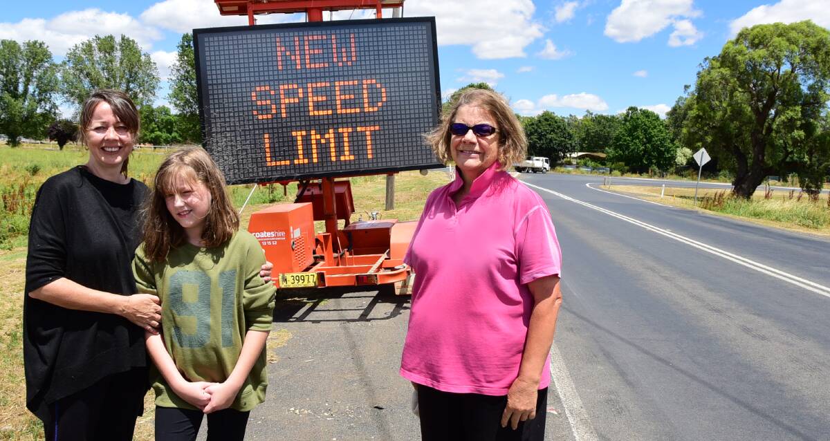 Wise move: Shell and Ebony Dodd and Rhonda Millar are pleased the speed limit will be reduced on the Newell Highway near Dubbo. Photo: BELINDA SOOLE