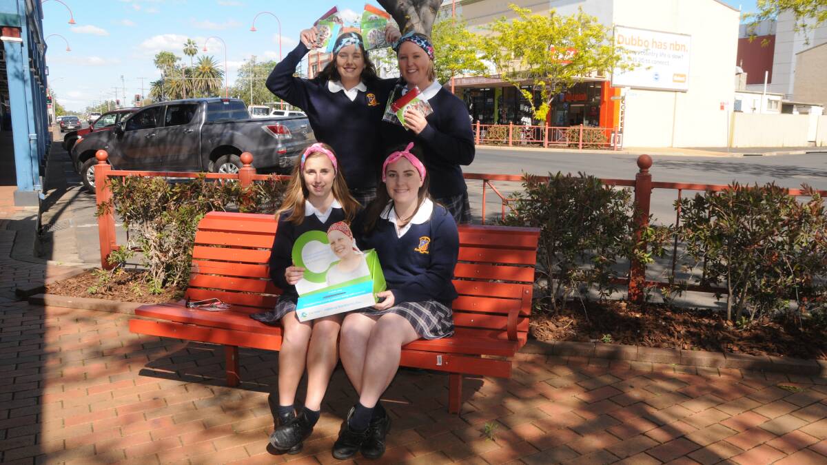 Awareness: (back l-r) Darcy Lampriere, Isobel Humphreys, (front l-r) Holly Taylor and Hetty Page wearing their bandannas in support of National Bandanna Day for CanTeen. Photo: Taylor Jurd