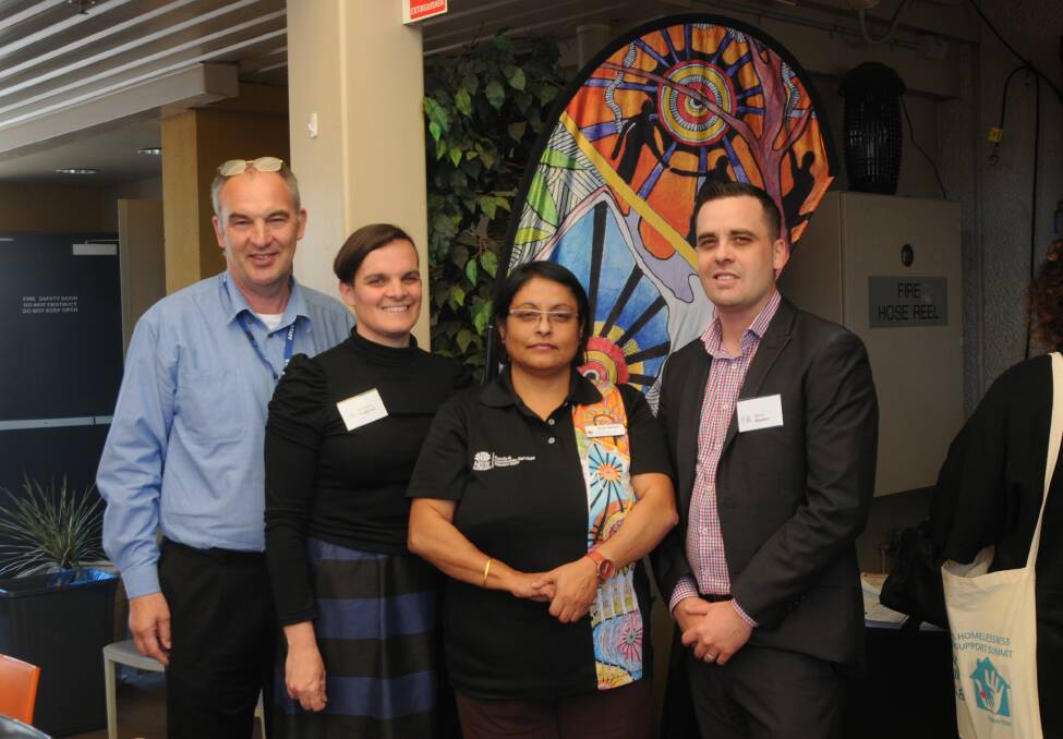 Working together: Orana Support Service CEO Peter Gallagher, Homelessness NSW CEO Katherine McKernan, Dubbo FACS director of business and innovation reform Gargi Gangully and Housing Plus chief operating officer Steve Stanton. Photo: Taylor Jurd 