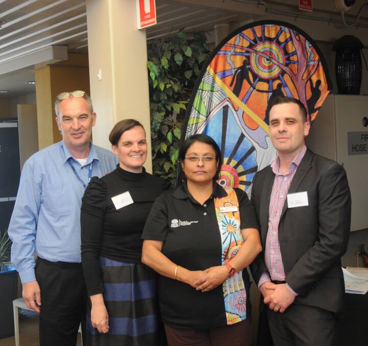 Working together: Orana Support Service CEO Peter Gallagher, Homelessness NSW CEO Katherine McKernan, Dubbo FACS director of business and innovation reform Gargi Gangully and Housing Plus chief operating officer Steve Stanton. Photo: Taylor Jurd