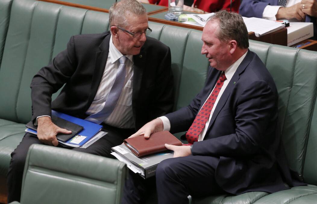 CITIZENSHIP SAGA: Federal Member for Parkes Mark Coulton, pictured with Deputy Prime Minister Barnaby Joyce, reports that the calling of a by-election would “probably mean a general election". Photo: ANDREW MEARES