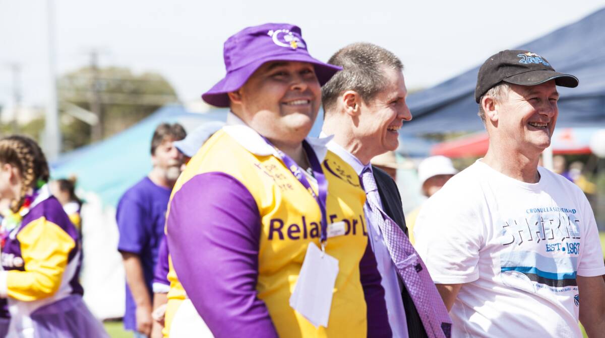 HAPPY: Jason Dearmer, with members of the 2002 Orana Relay for Life committee Mathew Dickerson and Mark Dunworth, looks happy as the 2016 relay shapes up as a success. Photo: Imajenit Commercial Photography and Communication  