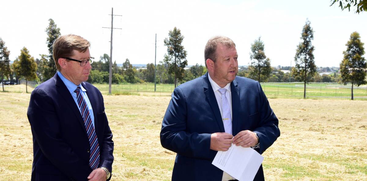 ON SITE: Member for Dubbo Troy Grant joins Macquarie Home Stay chairman Rod Crowfoot for the big announcement. Photo: BELINDA SOOLE