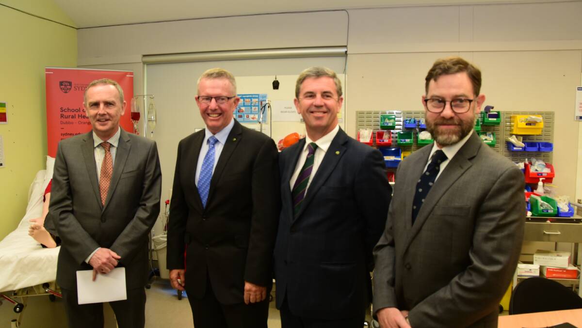 26 HUBS: Dr David Gillespie (second from right) announces 26 training hubs in the company of (from left) Professor Arthur Conigrave, Mark Coulton and head of the School of Rural Health at Dubbo and Orange Mark Arnold. 