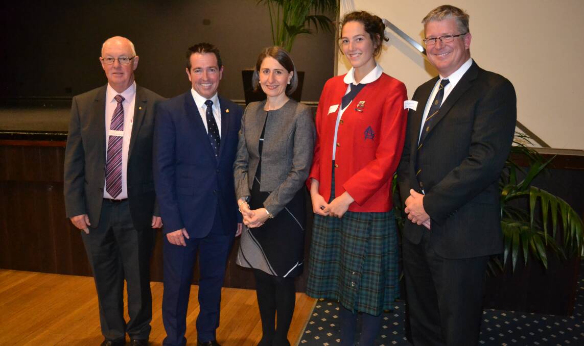 PREMIER IN TOWN: Graeme Hanger, Paul Toole, Gladys Berejiklian, Sarah Driver and Michael Coote at the Bathurst RSL on May 18.   
