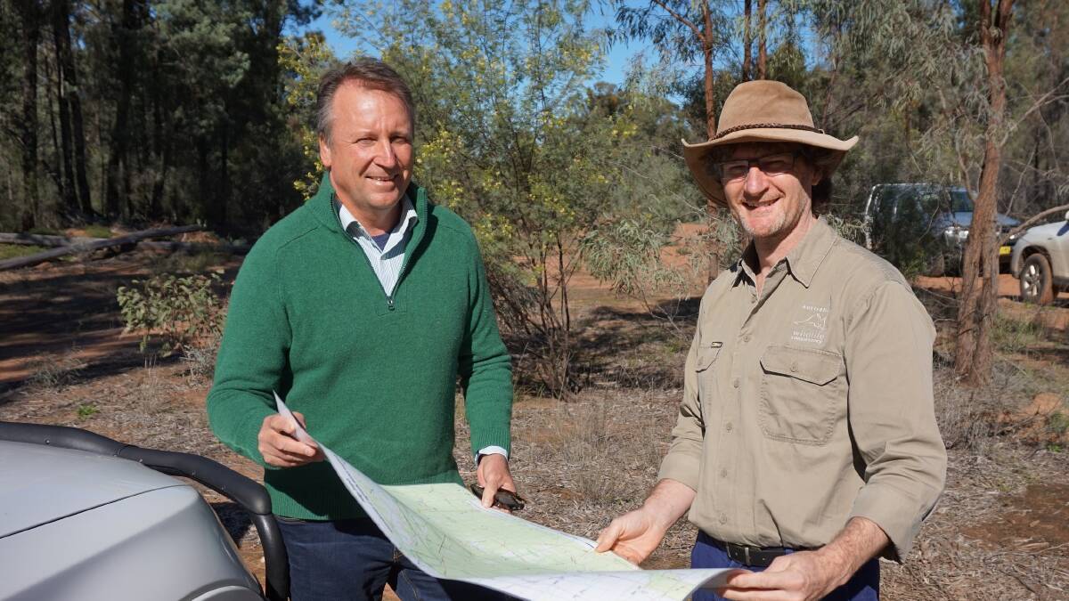 REWILDING PLAN: State Member for Barwon Kevin Humphries meets with Australian Wildlife Conservancy chief executive Atticus Fleming. Photo: Contributed