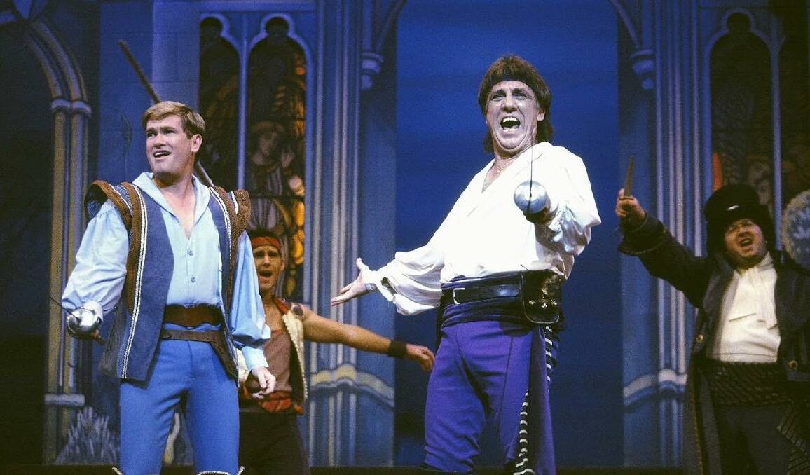 FIRM FRIENDS: Simon Gallaher and the late Jon English perform together in The Pirates of Penzance. Mr Gallaher is coming to Dubbo for the CAT Awards. Photo: Contributed