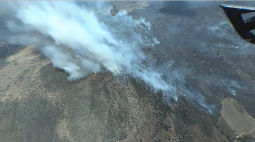 Out-of-control: An aerial view of the fire burning in the Wuuluman district between Mudgee and Wellington. Photo: CONTRIBUTED.