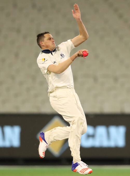TEAMMATES: Chris Tremain took two wickets for Victoria when opening the bowling with test hopeful Peter Siddle, who took 1-18 from 13 overs, against Tasmania in the Sheffield Shield. Photo: GETTY IMAGES