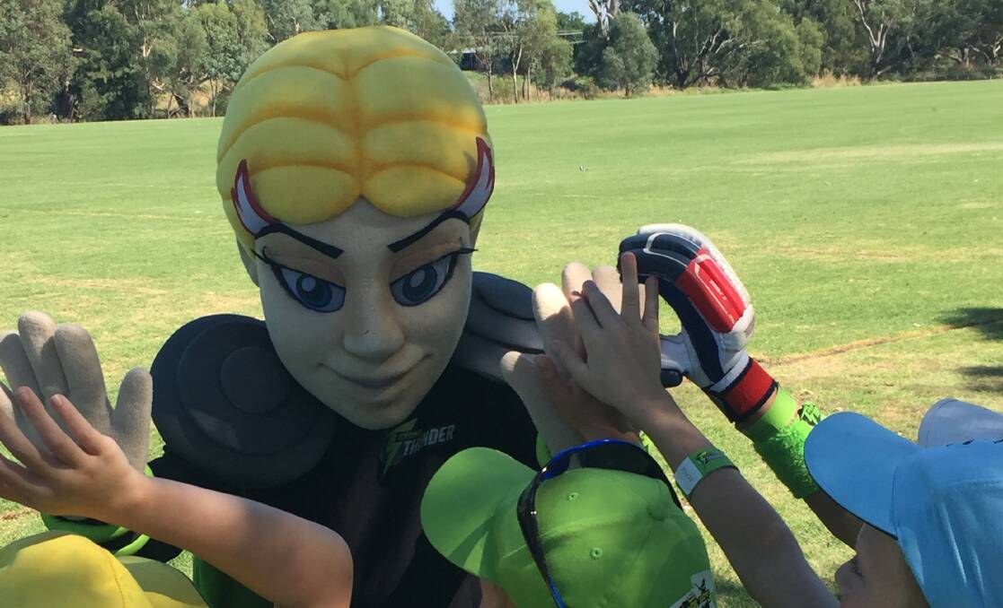 BIG HIT: Sydney Thunder's WBBL mascot Storm was popular with the young cricketers. Photo: CONTRIBUTED