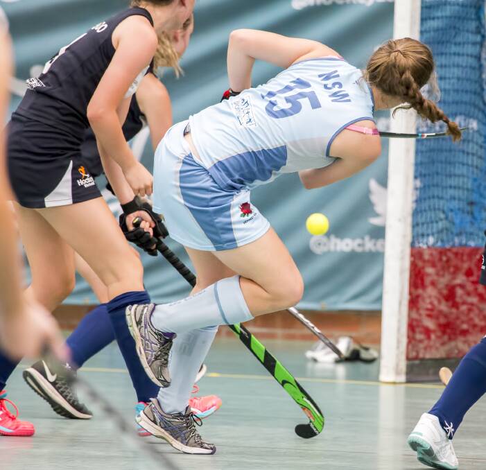 NSW under-18s player Emma O’Brien has been in the thick of the action for the Blues during the Championships, and got on the scoresheet during the back-to-back wins. Photo: CLICK INFOCUS