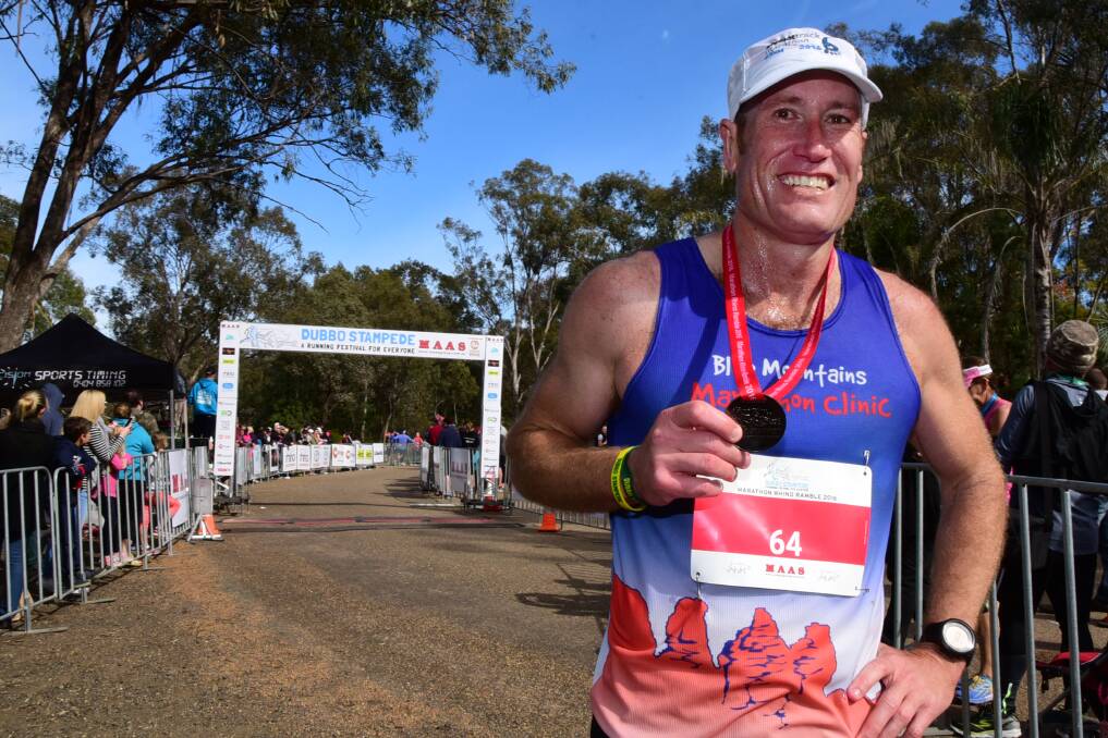 MARATHON EFFORT: Tim Gowing was all smiles after taking out the Rhino Ramble at Sunday's Dubbo Stampede. Photo: BELINDA SOOLE